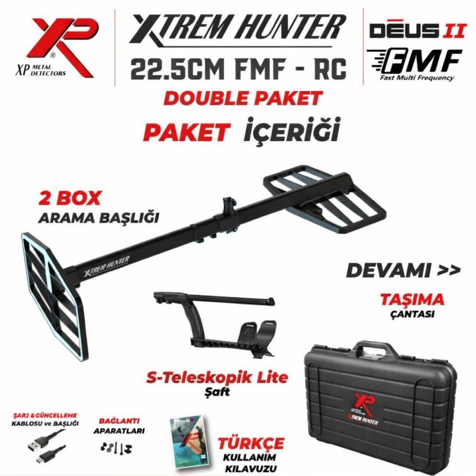 XP Xtrem Hunter Dedektör - DOUBLE PAKET WSAII XL Kulaklıklı 22-FMF-RC-WSA2XL