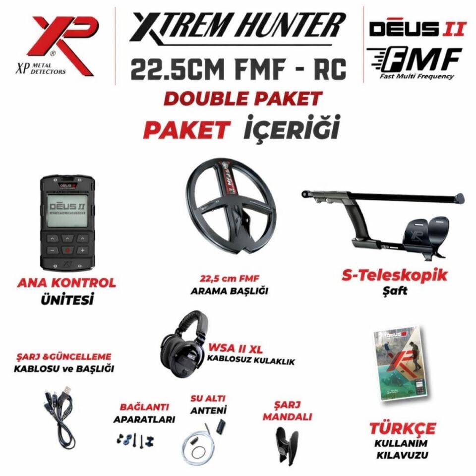 XP Xtrem Hunter Dedektör - DOUBLE PAKET WSAII XL Kulaklıklı 22-FMF-RC-WSA2XL