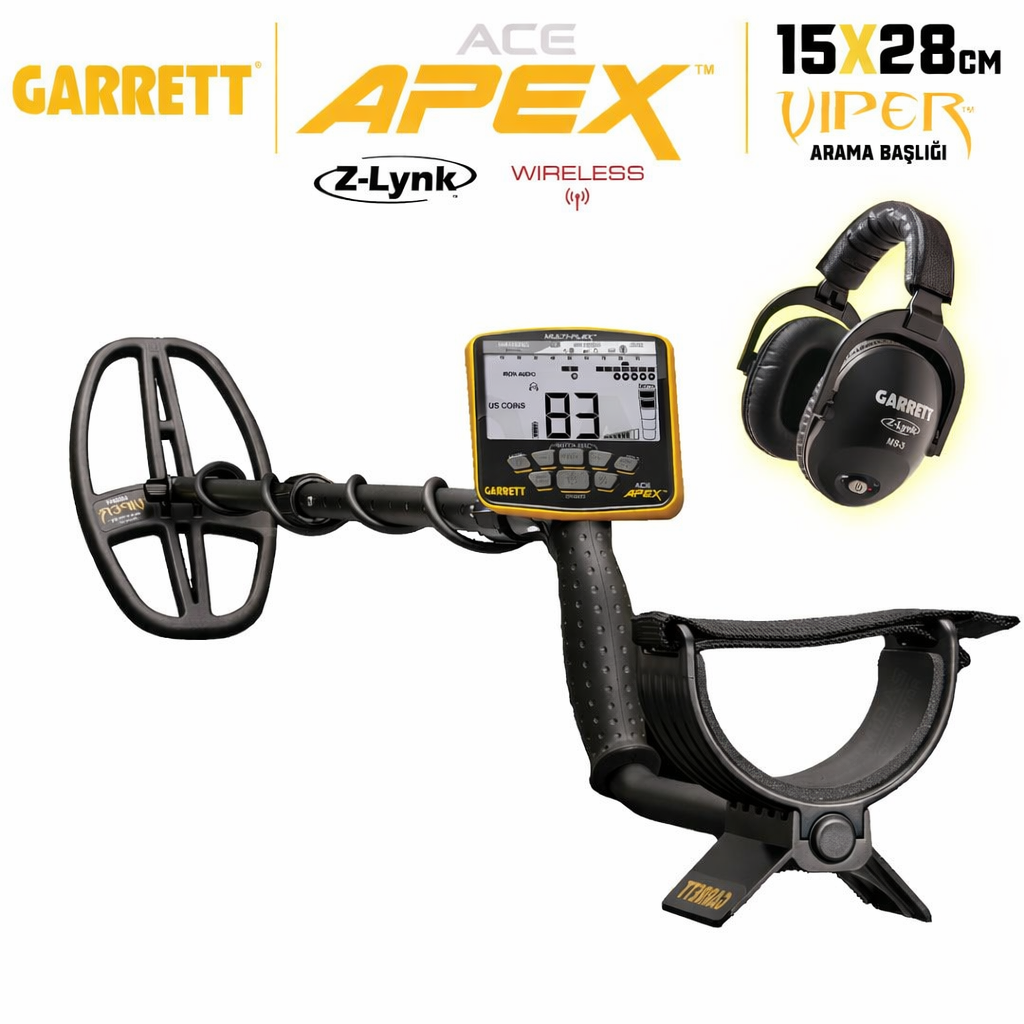 Garrett Ace Apex Dedektör Viper Başlıklı (15x28cm) MS-3 Z-LYNK Kablosuz Kulaklıklı